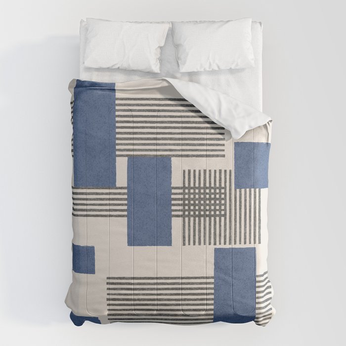 Stripes and Square Blue Composition - Abstract Comforter Gallery Image 6