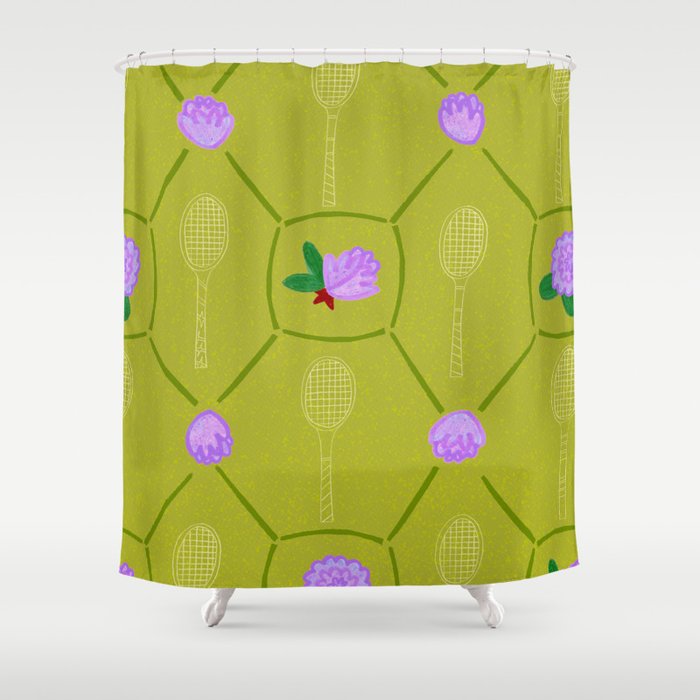 Tennis Rackets & Roses in Lime & Lavender Shower Curtain Gallery Image 1