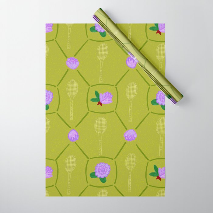 Tennis Rackets & Roses in Lime & Lavender Wrapping Paper Gallery Image 1