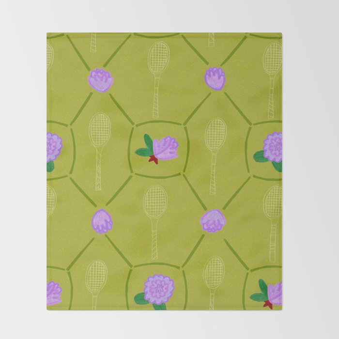 Tennis Rackets & Roses in Lime & Lavender Throw Blanket Gallery Image 2