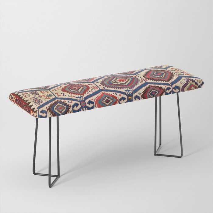 Konya Central Anatolian Antique Kilim Print Bench Gallery Image 1