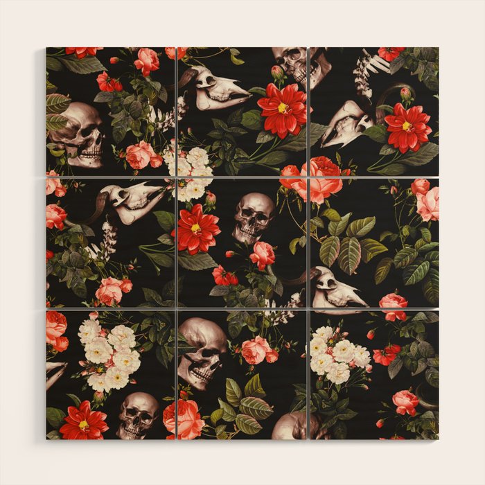 Floral and Skull Pattern Wood Wall Art Gallery Image 1