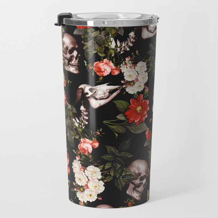 Floral and Skull Pattern Travel Mug Gallery Image 3