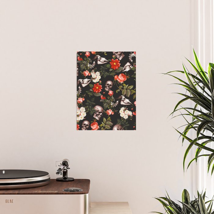 Floral and Skull Pattern Poster Gallery Image 2