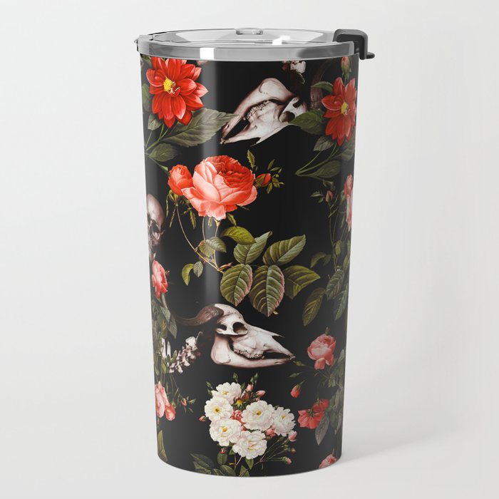 Floral and Skull Pattern Travel Mug Gallery Image 2