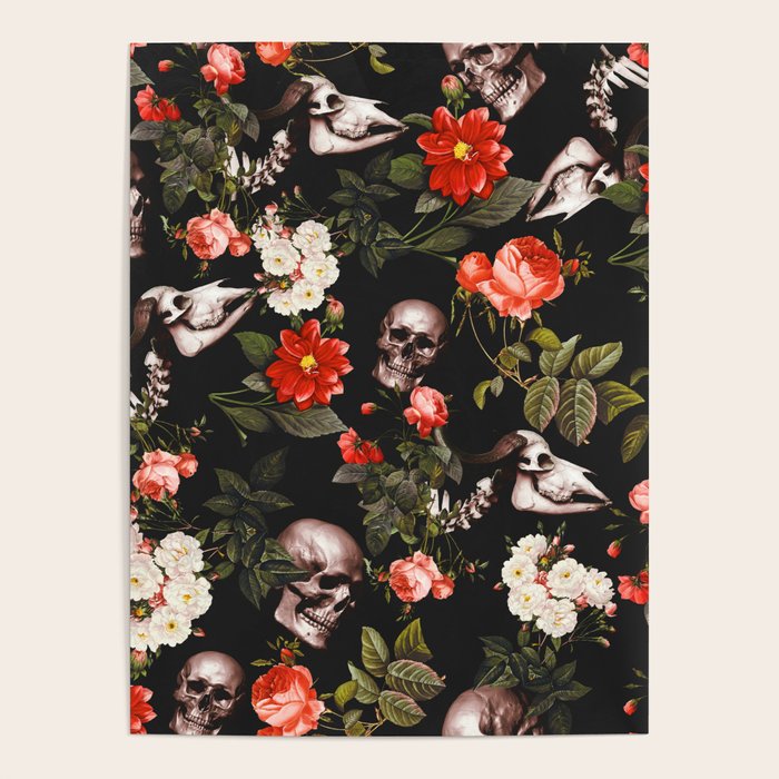 Floral and Skull Pattern Poster Gallery Image 4
