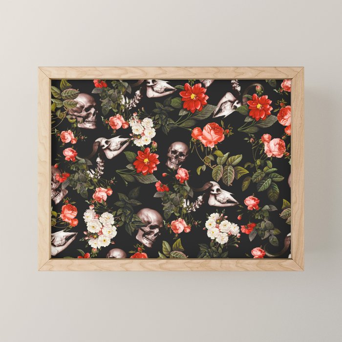 Floral and Skull Pattern Mini Art Print Gallery Image 1