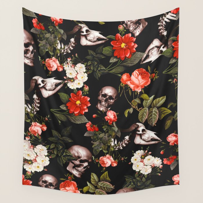 Floral and Skull Pattern Wall Tapestry Gallery Image 4