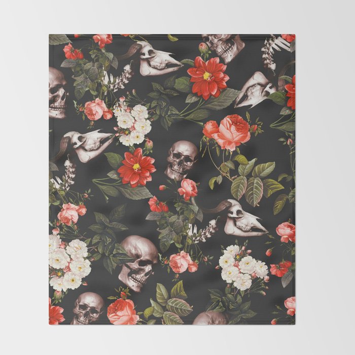 Floral and Skull Pattern Throw Blanket Gallery Image 2