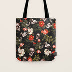 Floral and Skull Pattern Tote Bag Gallery Image 1