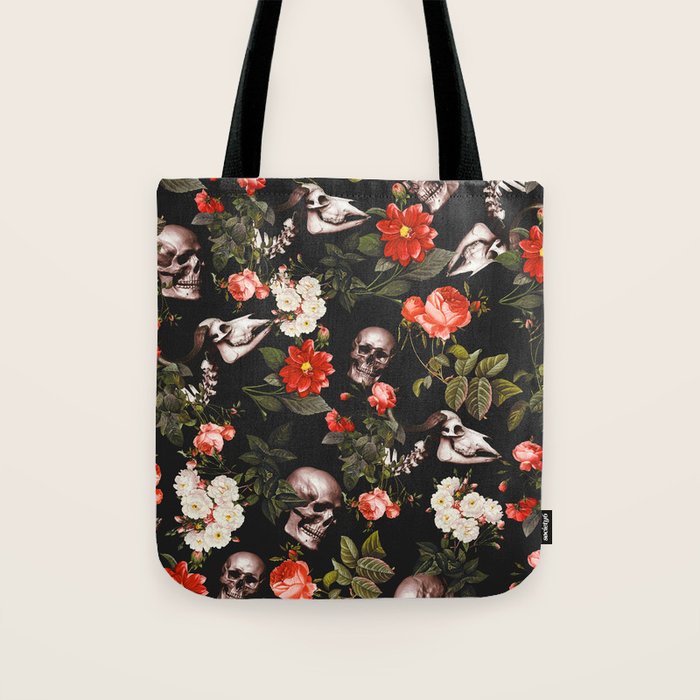 Floral and Skull Pattern Tote Bag Gallery Image 1