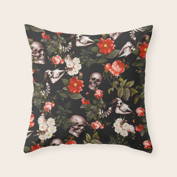 Floral and Skull Pattern Throw Pillow Gallery Image 6