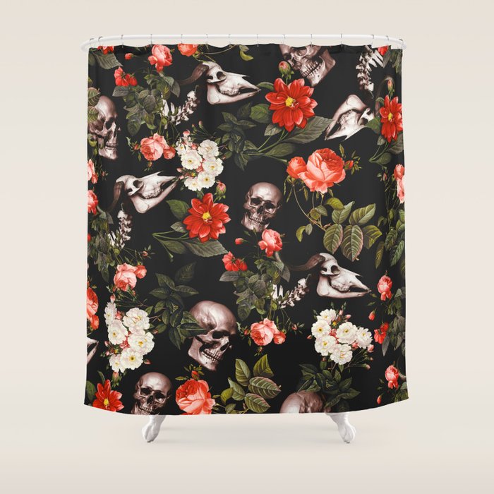 Floral and Skull Pattern Shower Curtain Gallery Image 1