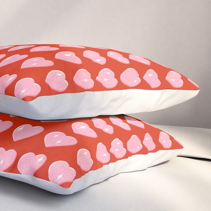 Love Hearts - pink hearts on red Pillow Sham Gallery Image 3