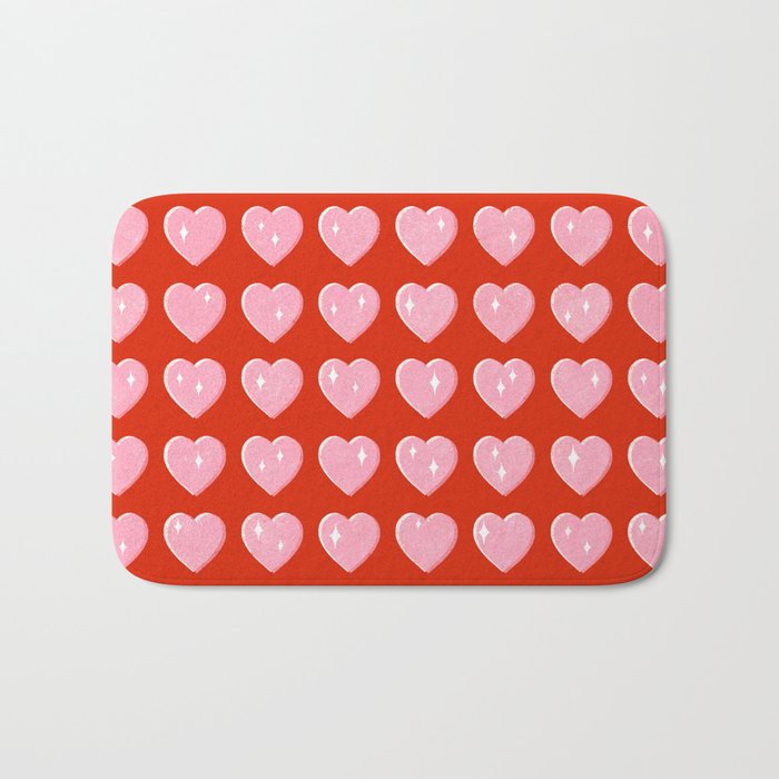 Love Hearts - pink hearts on red Bath Mat Gallery Image 1