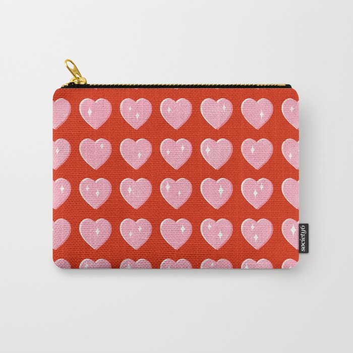 Love Hearts - pink hearts on red Carry All Pouch Gallery Image 1