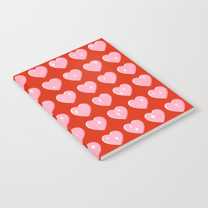 Love Hearts - pink hearts on red Notebook