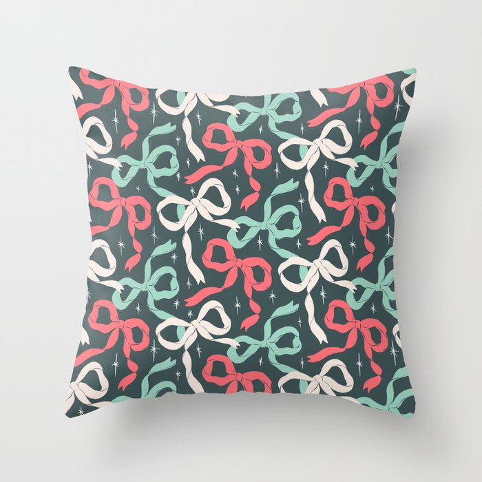Christmas Ribbon Bows Throw Pillow Gallery Image 1