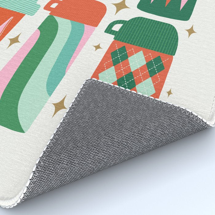 Retro Christmas Thermoses Red Pink and Green on White Rug Gallery Image 4