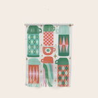 Retro Christmas Thermoses Red Pink and Green on White Wall Hanging Gallery Image 1