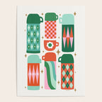 Retro Christmas Thermoses Red Pink and Green on White Poster Gallery Image 4