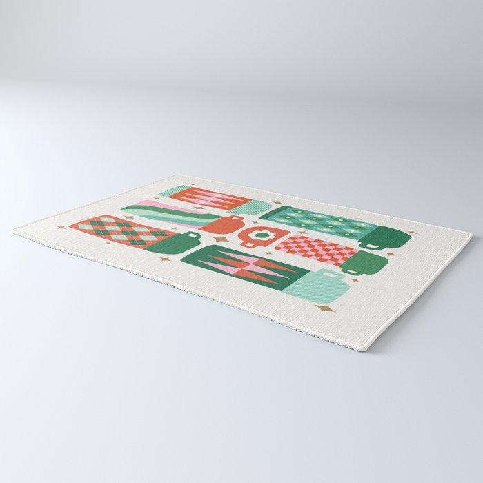 Retro Christmas Thermoses Red Pink and Green on White Rug Gallery Image 3