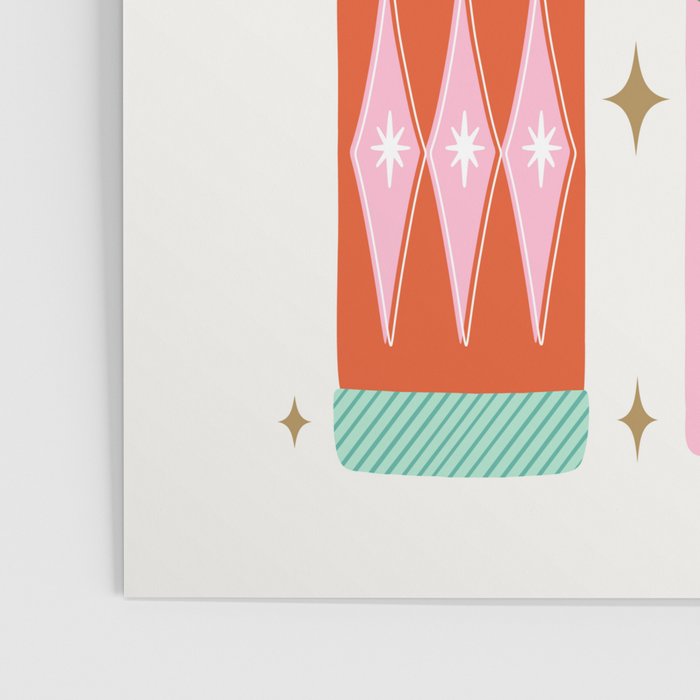 Retro Christmas Thermoses Red Pink and Green on White Poster Gallery Image 3
