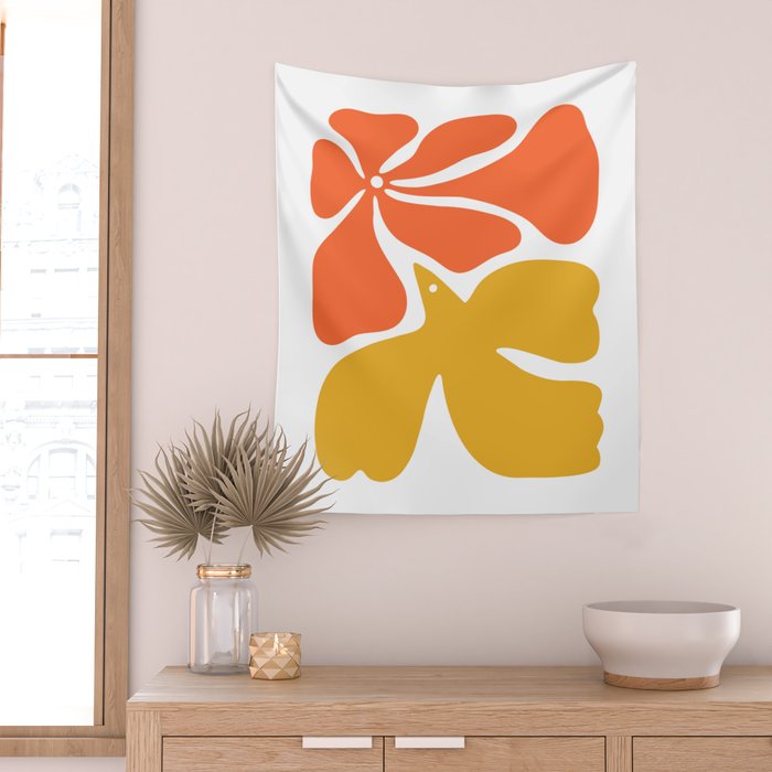 Abstract colorful flower bird nature art Wall Tapestry Gallery Image 2