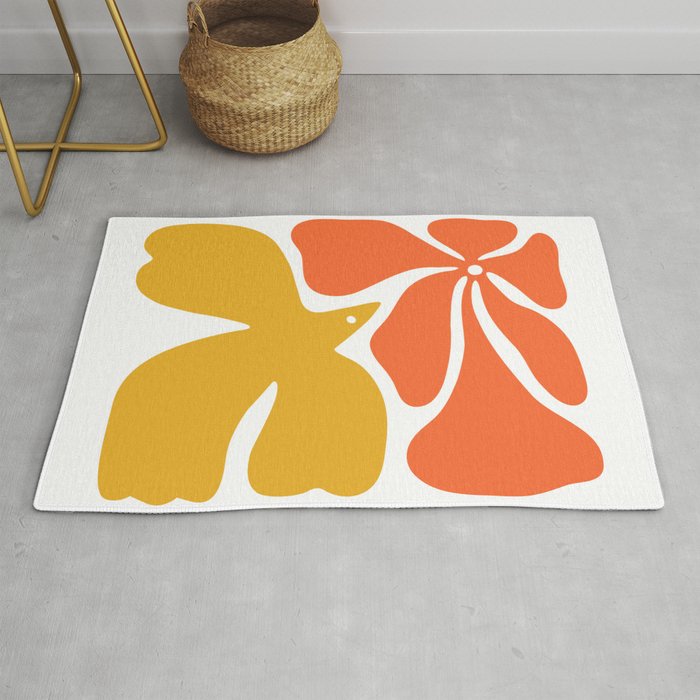 Abstract colorful flower bird nature art Rug Gallery Image 1