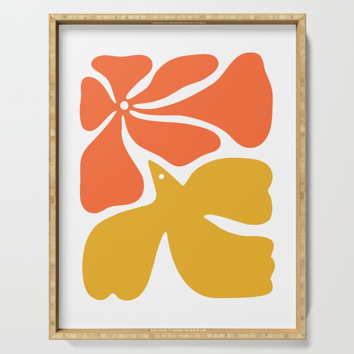 Abstract colorful flower bird nature art Serving Tray Gallery Image 1