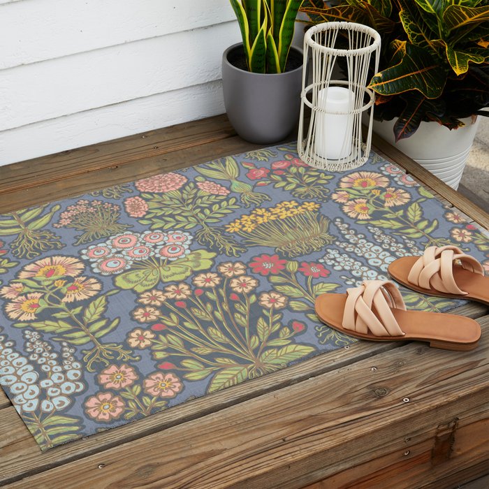 Floral Botanical Mille Fleur Pattern Outdoor Rug Gallery Image 2