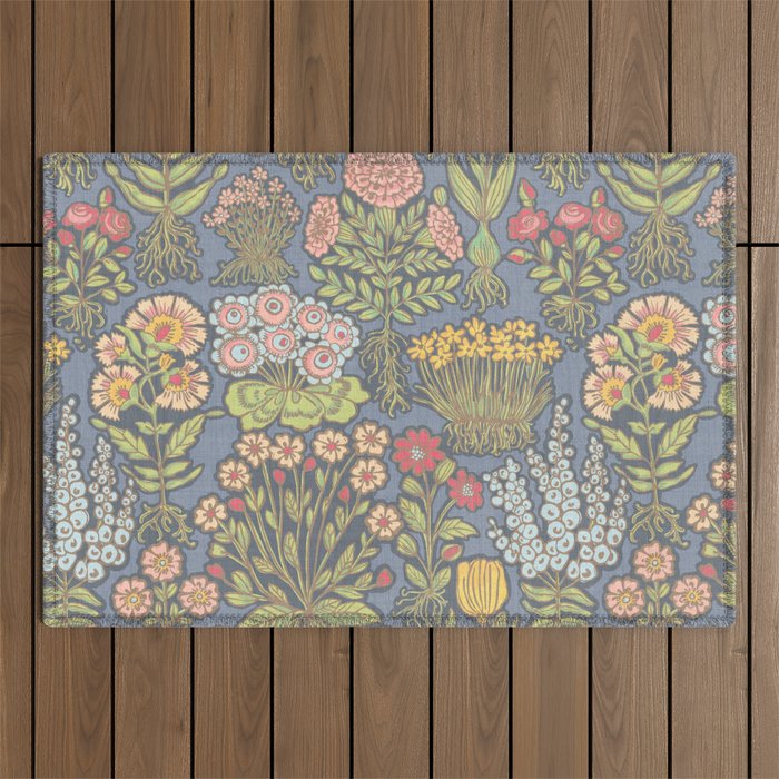 Floral Botanical Mille Fleur Pattern Outdoor Rug Gallery Image 1