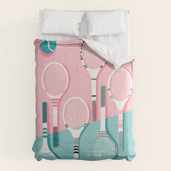 Got Served - tennis country club sports athlete retro throwback memphis 1980s style neon palm spring Comforter Gallery Image 1