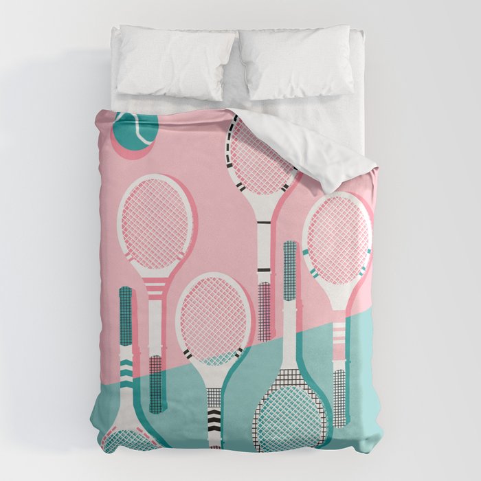 Got Served - tennis country club sports athlete retro throwback memphis 1980s style neon palm spring Duvet Cover Gallery Image 1