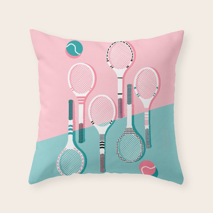 Got Served - tennis country club sports athlete retro throwback memphis 1980s style neon palm spring Throw Pillow Gallery Image 1