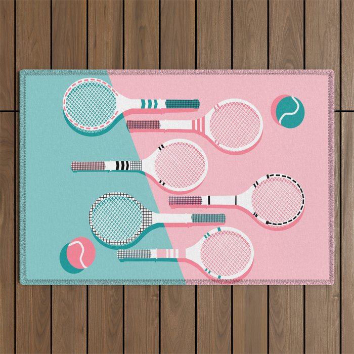 Got Served - tennis country club sports athlete retro throwback memphis 1980s style neon palm spring Outdoor Rug Gallery Image 1