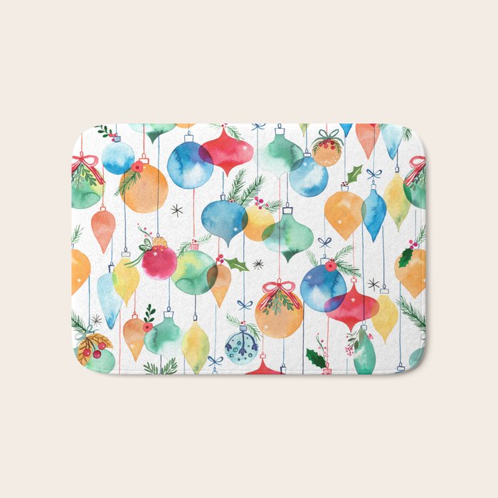 Holiday 2025 Christmas Colorful Baubles Bath Mat Gallery Image 1