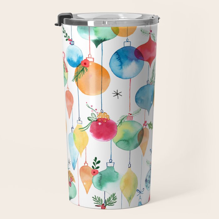 Holiday 2025 Christmas Colorful Baubles Travel Mug Gallery Image 3