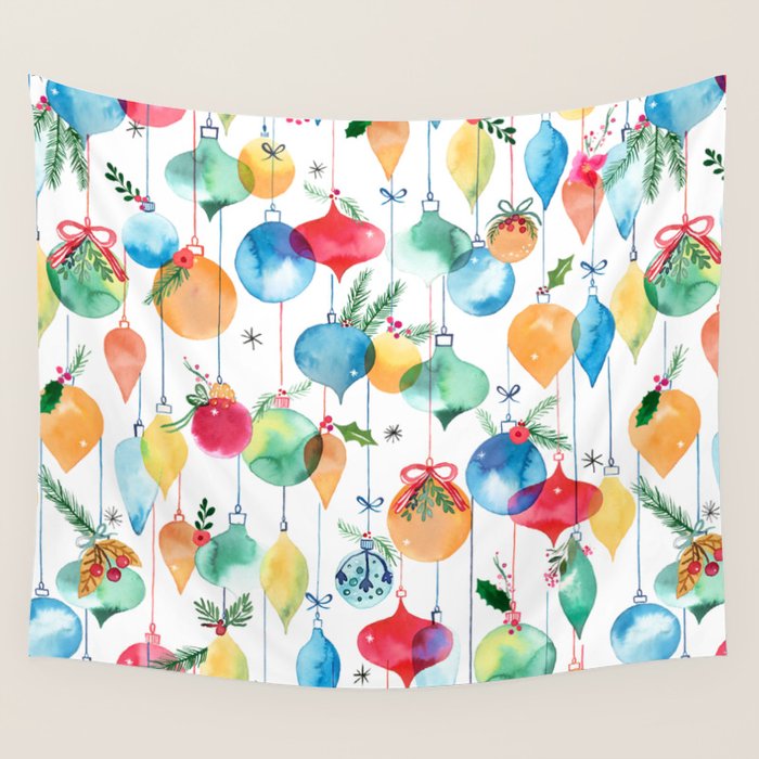 Holiday 2025 Christmas Colorful Baubles Wall Tapestry Gallery Image 1