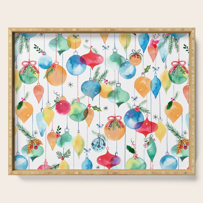 Holiday 2025 Christmas Colorful Baubles Serving Tray Gallery Image 1