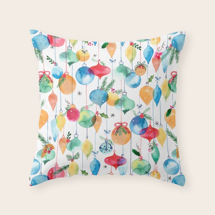 Holiday 2025 Christmas Colorful Baubles Throw Pillow Gallery Image 6