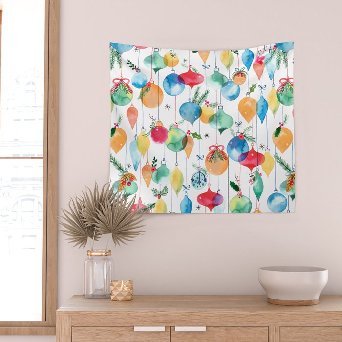 Holiday 2025 Christmas Colorful Baubles Wall Tapestry Gallery Image 2