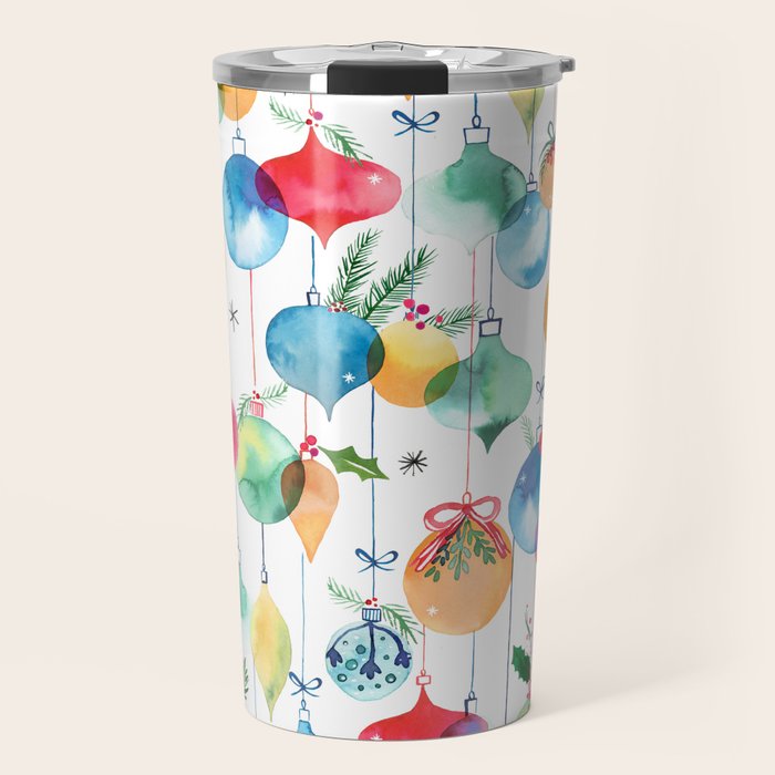Holiday 2025 Christmas Colorful Baubles Travel Mug Gallery Image 1