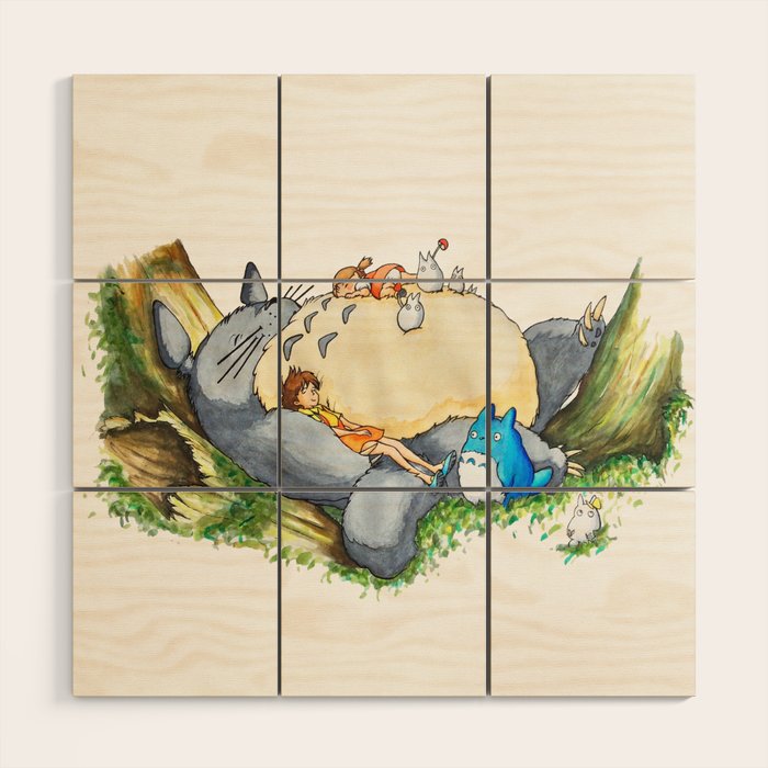 Ghibli forest illustration Wood Wall Art Gallery Image 1