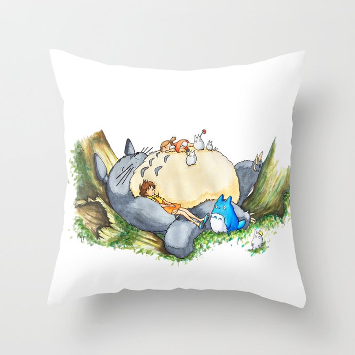 Ghibli forest illustration Throw Pillow Gallery Image 6