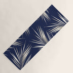 White Gold Palm Leaves on Navy Blue Yoga Mat Gallery Image 1