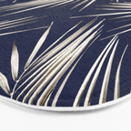 White Gold Palm Leaves on Navy Blue Bath Mat Gallery Image 3
