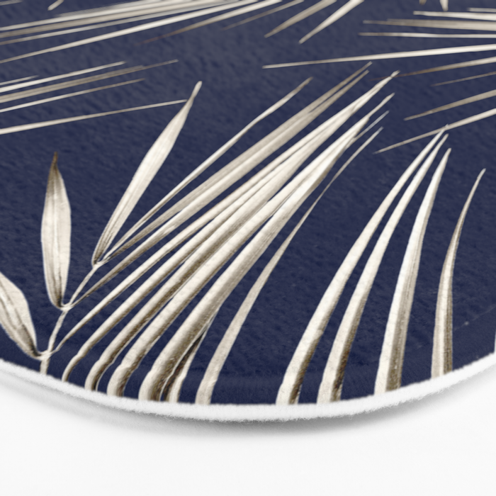 White Gold Palm Leaves on Navy Blue Bath Mat Gallery Image 3