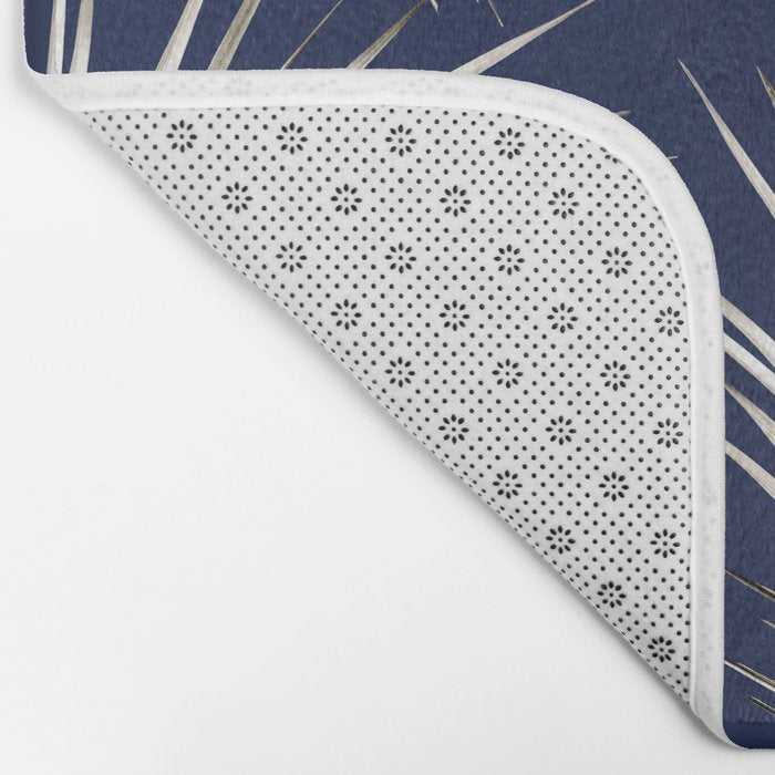 White Gold Palm Leaves on Navy Blue Bath Mat Gallery Image 2