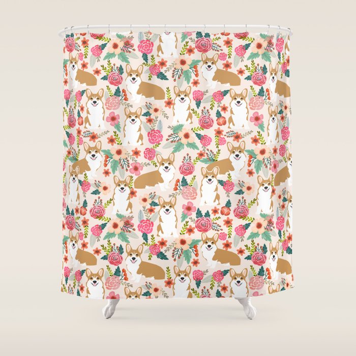 Corgi floral spring bloom flowers nature garden dog dog breeds corgis cute corgi puppies love  Shower Curtain Gallery Image 1